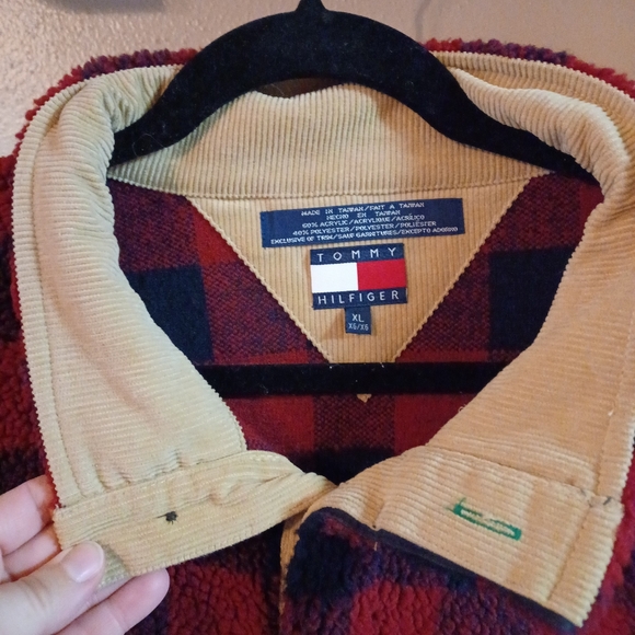 Tommy Hilfiger Mens XL buffalo Plaid Check Sherpa Button CorduroyCollar Pullover - Picture 9 of 13